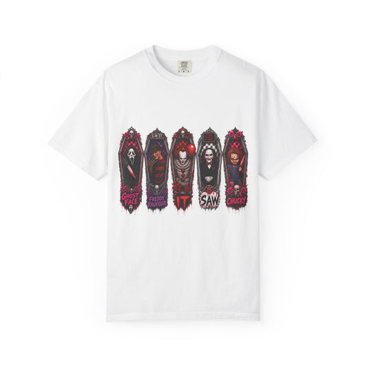 Horror Icons Coffin Tee — Classic Vintage Horror Movie Graphic T-Shirt